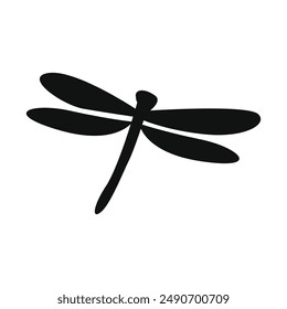 Dragonfly silhouetted isolated, fly insects icon, transparent background