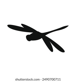 Dragonfly silhouetted isolated, fly insects icon, transparent background