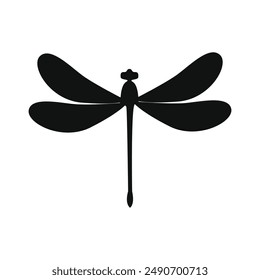 Dragonfly silhouetted isolated, fly insects icon, transparent background