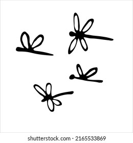 Dragonfly simple doodle. Isolated vector on white bakground. Cartoon insects