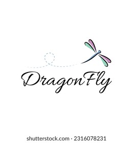 Dragonfly simple minimalist logo vector line outline icon illustration