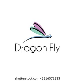 Dragonfly simple minimalist logo vector line outline icon illustration