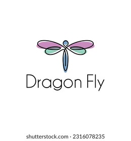 Dragonfly simple minimalist logo vector line outline icon illustration