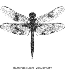 Dragonfly em sorriso com efeito de pontilhado de meio-tom, para design de colagem grunge punk y2k. Ilustração vetorial em meio-tom pontilhado brutalista retro design para vintage banner