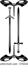 dragonfly swords. stencil. vector illustration