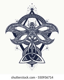 Dragonfly tattoo celtic style. Hand drawn mystical symbols and insects. Alchemy, religion, occultism, spirituality signs. Dragonfly coloring books 