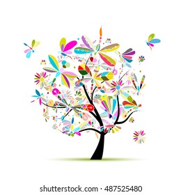 Colorful Birds On Beautiful Trees Stock Vector (Royalty Free) 434176948 ...