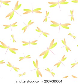 Dragonfly trendy seamless pattern. Spring clothes fabric print with darning-needle insects. Flying water dragonfly vector wallpaper. Nature organisms seamless. Damselfly bugs.