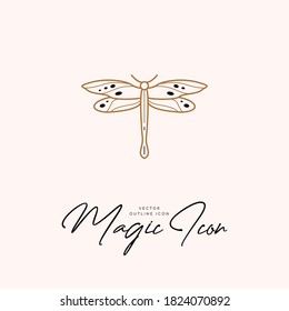 Dragonfly. Vector abstract icon in trendy linear minimal style. Symbol for cosmetics and packaging, jewellery, hand crafted or beauty products