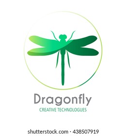 Dragonfly vector illustration. Business sign template for modern technologies or beauty industry. Creativity, freedom, speed concept. Brand & corporate identity template. Editable. Sample text 