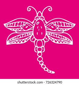 Dragonfly vector illustration. Doodle. Design icon, print, logo, poster, symbol, decor, textile, paper.