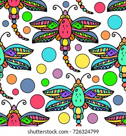 Dragonfly vector illustration. Doodle. Design icon, print, logo, poster, symbol, decor, textile, paper.