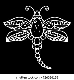 Dragonfly vector illustration. Doodle. Design icon, print, logo, poster, symbol, decor, textile, paper.