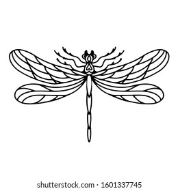 Dragonfly vector illustration. Fly insect. Coloring pages.