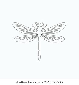 Dragonfly ilustração vetorial, desenhado à mão, isolado em um fundo branco, elementos isolados em um fundo branco. Libélula estilizada. Vetor. Desenho em uma linha. Imagem em preto e branco. Libélula