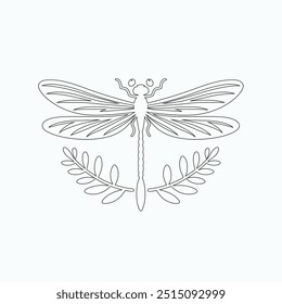 Dragonfly ilustração vetorial, desenhado à mão, isolado em um fundo branco, elementos isolados em um fundo branco. Libélula estilizada. Vetor. Desenho em uma linha. Imagem em preto e branco. Libélula