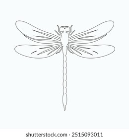 Dragonfly ilustração vetorial, desenhado à mão, isolado em um fundo branco, elementos isolados em um fundo branco. Libélula estilizada. Vetor. Desenho em uma linha. Imagem em preto e branco. Libélula