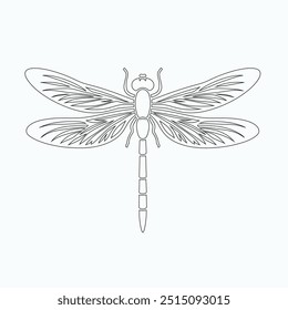 Dragonfly ilustração vetorial, desenhado à mão, isolado em um fundo branco, elementos isolados em um fundo branco. Libélula estilizada. Vetor. Desenho em uma linha. Imagem em preto e branco. Libélula