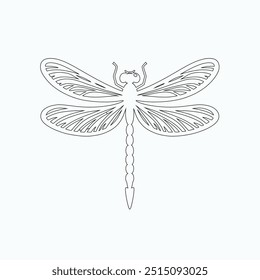 Dragonfly ilustração vetorial, desenhado à mão, isolado em um fundo branco, elementos isolados em um fundo branco. Libélula estilizada. Vetor. Desenho em uma linha. Imagem em preto e branco. Libélula