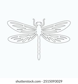 Dragonfly ilustração vetorial, desenhado à mão, isolado em um fundo branco, elementos isolados em um fundo branco. Libélula estilizada. Vetor. Desenho em uma linha. Imagem em preto e branco. Libélula