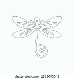 Dragonfly ilustração vetorial, desenhado à mão, isolado em um fundo branco, elementos isolados em um fundo branco. Libélula estilizada. Vetor. Desenho em uma linha. Imagem em preto e branco. Libélula