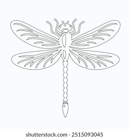 Dragonfly ilustração vetorial, desenhado à mão, isolado em um fundo branco, elementos isolados em um fundo branco. Libélula estilizada. Vetor. Desenho em uma linha. Imagem em preto e branco. Libélula