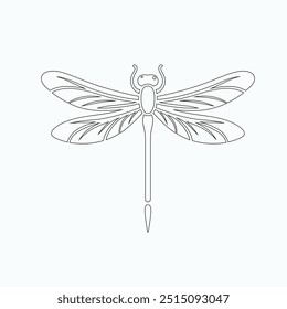 Dragonfly ilustração vetorial, desenhado à mão, isolado em um fundo branco, elementos isolados em um fundo branco. Libélula estilizada. Vetor. Desenho em uma linha. Imagem em preto e branco. Libélula