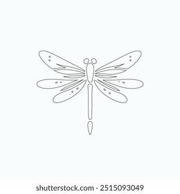 Dragonfly ilustração vetorial, desenhado à mão, isolado em um fundo branco, elementos isolados em um fundo branco. Libélula estilizada. Vetor. Desenho em uma linha. Imagem em preto e branco. Libélula