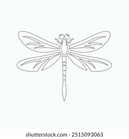 Dragonfly ilustração vetorial, desenhado à mão, isolado em um fundo branco, elementos isolados em um fundo branco. Libélula estilizada. Vetor. Desenho em uma linha. Imagem em preto e branco. Libélula