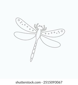 Dragonfly ilustração vetorial, desenhado à mão, isolado em um fundo branco, elementos isolados em um fundo branco. Libélula estilizada. Vetor. Desenho em uma linha. Imagem em preto e branco. Libélula