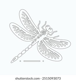 Dragonfly vector illustration, hand-drawn, isolated on a white background, Isolated elements on a white background. Stylized dragonfly. Vector. Drawing in one line. Black and white image. Dragonfly