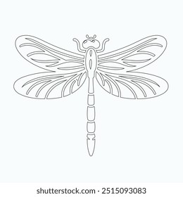 Dragonfly ilustração vetorial, desenhado à mão, isolado em um fundo branco, elementos isolados em um fundo branco. Libélula estilizada. Vetor. Desenho em uma linha. Imagem em preto e branco. Libélula