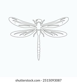 Dragonfly ilustração vetorial, desenhado à mão, isolado em um fundo branco, elementos isolados em um fundo branco. Libélula estilizada. Vetor. Desenho em uma linha. Imagem em preto e branco. Libélula