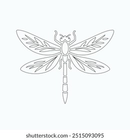 Dragonfly ilustração vetorial, desenhado à mão, isolado em um fundo branco, elementos isolados em um fundo branco. Libélula estilizada. Vetor. Desenho em uma linha. Imagem em preto e branco. Libélula