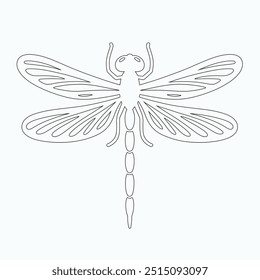 Dragonfly ilustração vetorial, desenhado à mão, isolado em um fundo branco, elementos isolados em um fundo branco. Libélula estilizada. Vetor. Desenho em uma linha. Imagem em preto e branco. Libélula