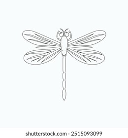 Dragonfly ilustração vetorial, desenhado à mão, isolado em um fundo branco, elementos isolados em um fundo branco. Libélula estilizada. Vetor. Desenho em uma linha. Imagem em preto e branco. Libélula