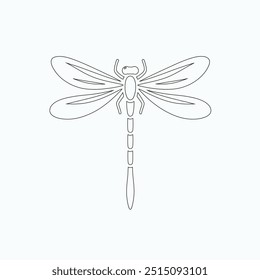 Dragonfly ilustração vetorial, desenhado à mão, isolado em um fundo branco, elementos isolados em um fundo branco. Libélula estilizada. Vetor. Desenho em uma linha. Imagem em preto e branco. Libélula