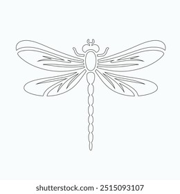 Dragonfly ilustração vetorial, desenhado à mão, isolado em um fundo branco, elementos isolados em um fundo branco. Libélula estilizada. Vetor. Desenho em uma linha. Imagem em preto e branco. Libélula