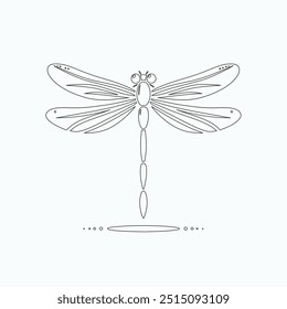 Dragonfly ilustração vetorial, desenhado à mão, isolado em um fundo branco, elementos isolados em um fundo branco. Libélula estilizada. Vetor. Desenho em uma linha. Imagem em preto e branco. Libélula