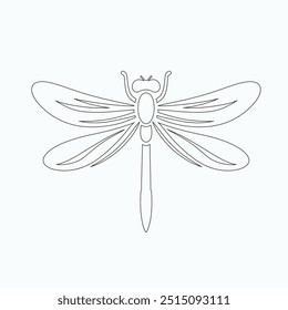 Dragonfly ilustração vetorial, desenhado à mão, isolado em um fundo branco, elementos isolados em um fundo branco. Libélula estilizada. Vetor. Desenho em uma linha. Imagem em preto e branco. Libélula