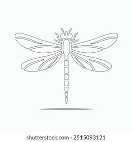 Dragonfly ilustração vetorial, desenhado à mão, isolado em um fundo branco, elementos isolados em um fundo branco. Libélula estilizada. Vetor. Desenho em uma linha. Imagem em preto e branco. Libélula