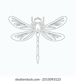 Dragonfly ilustração vetorial, desenhado à mão, isolado em um fundo branco, elementos isolados em um fundo branco. Libélula estilizada. Vetor. Desenho em uma linha. Imagem em preto e branco. Libélula