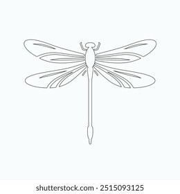 Dragonfly vector illustration, hand-drawn, isolated on a white background, Isolated elements on a white background. Stylized dragonfly. Vector. Drawing in one line. Black and white image. Dragonfly