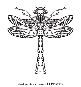 Dragonfly vector illustration. Outline black illustration on white background.