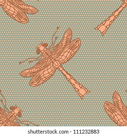 Dragonfly vector illustration. Seamless pattern