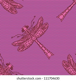 Dragonfly vector illustration. Dragonfly seamless pattern