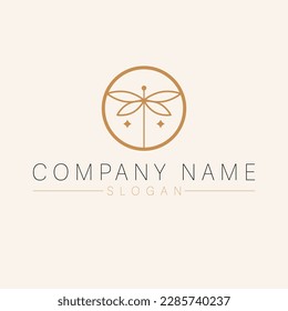 Dragonfly vector logo design. Geometric insect flat logotype. Beauty and cosmetics logo template.