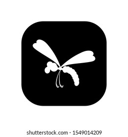 dragonfly - vector logo icon for web. white on black. Minimalistic cartoon style.