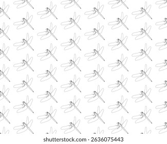 Dragonfly vetor, padrão sem emenda dragonfly preto e branco 1, adequado para decoração de fundo, design de capa, design de papel de capa.