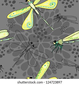 dragonfly vector seamless pattern